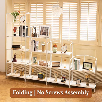 Crofy No Assembly Folding Bookshelf for Living Room, 2 Tier White Collapsible Book Shelf for Home Office, Portable Bookcase Storage Organizer