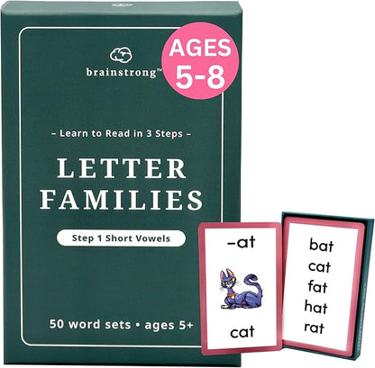 Phonics Step 1 - Short Vowels | Learn to Read Kindergarten /1st Grade | Ages 5-7 | 50 Letter Families Flashcards