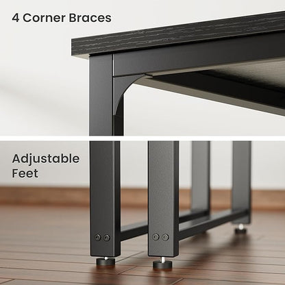 Huuger 71 x 31.5 Inch Desk with Power Outlets & USB-C,1.2 Inch Thicker Desktop, Robust Metal Tubes, Deep Computer Desk, Heavy Duty Office Desk, Work Desk for Home Office, Black