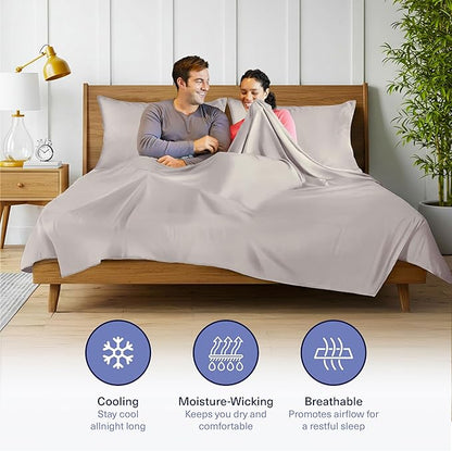 Kickoff Viscose Bamboo Sheets California King Size 4-pc 100% Organic Bamboo Viscose Bed Cooling Sheets Cal King Set Cool Bedding for hot Sleepers Sheet, Flat, Fitted, Pillowcases (Dove Grey, CK)
