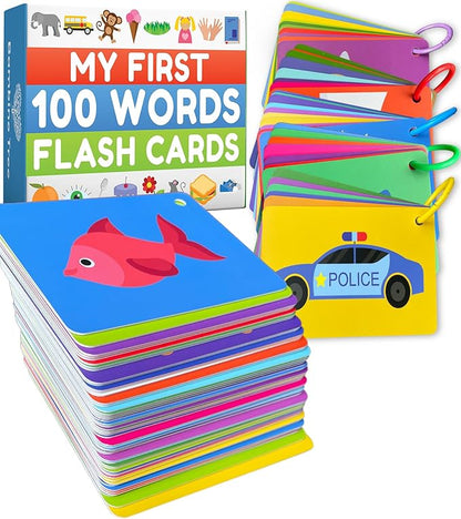 100 First Words Flash Cards – High Contrast Picture Flashcards – Educational Learning for Speech and Early Vocabulary Featuring Animals, Food, Transport, Family, Clothes and More
