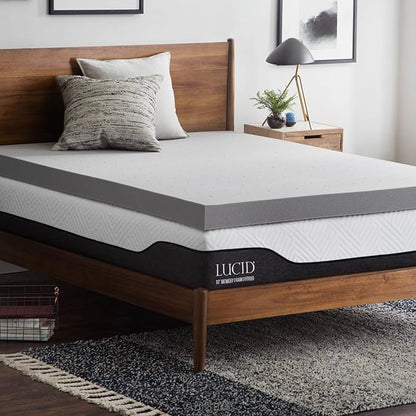 Lucid 4 Inch Bamboo Infused Memory Foam Mattress Topper - California King Size – Cooling Ventilation – Pressure Relieving Bed Topper - Mattress Pad – CertiPur Certified