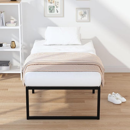 EMODA 18 Inch Narrow Twin Bed Frame 30x75, Heavy Duty Metal Platform No Box Spring Needed, Easy Assembly Noise Free, Black