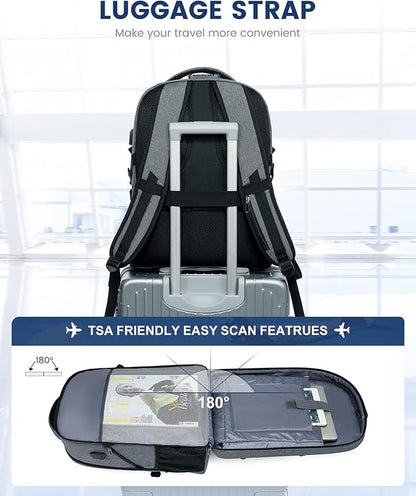 LOVEVOOK 17 inch DarkGrey Travel Laptop Backpack with USB Charging Port, Anti-Theft, Waterproof, Large Computer Business Backpack for Men, College Students