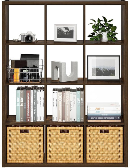 Furinno Cubicle Open Back Decorative Cube Storage Organizer, 12-Cube, Amber Pine