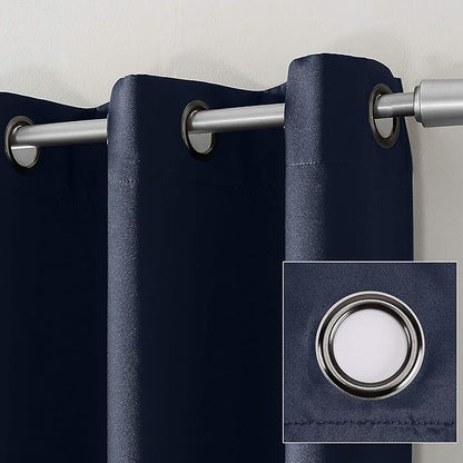 Sun Zero Nordic 2-pack Theater Grade Extreme 100% Blackout Grommet Curtain Panel Pair, 52" x 96", Navy Blue
