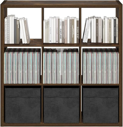 Furinno Cubicle Open Back Decorative Cube Storage Organizer, 9-Cube, Amber Pine