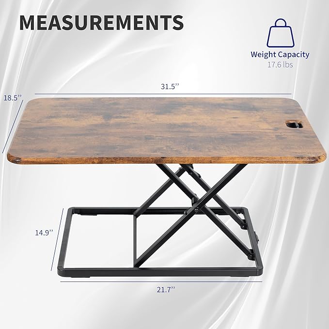 VIVO Ultra-Slim 32 Inch Single Top Height Adjustable Standing Desk Riser, Compact Sit Stand Desktop Converter for Monitor or Laptop, Vintage Brown, DESK-V032JN