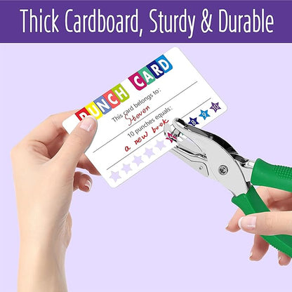 200 PCS Punch Cards, Incentive Card with Handheld Puncher Kit Star Shaped Incentive Loyalty Reward Cards Boost Creativity & Skills Development for Business, Classroom, Students Behavior, 3.5” x 2”