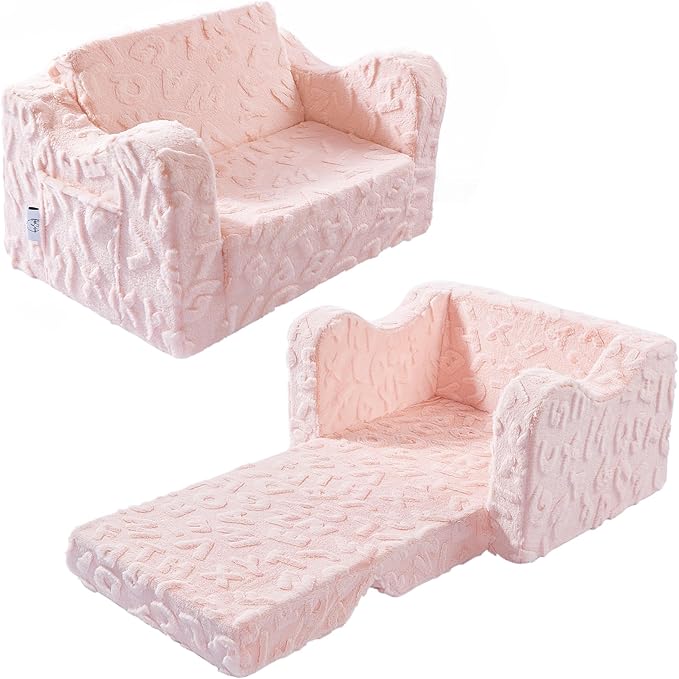 Kids Couch, 2-in-1 Convertible Kids Chair to Lounger Bed, Kids Sofa for Toddler Boys Girls, Ideal for Reading Sleeping Gaming Decor (Pink)