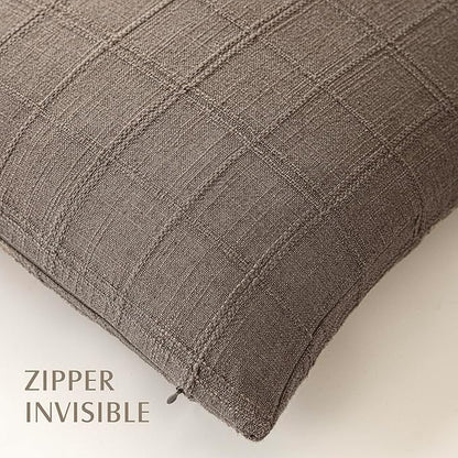 Foindtower Set of 2 Decorative Linen Check Throw Pillow Covers Neutral Farmhouse Vintage Cushion Covers Modern Boho Home Decor for Sofa Chair Couch Bedroom Living Room Outdoor,22×22 Inch,Taupe Grey