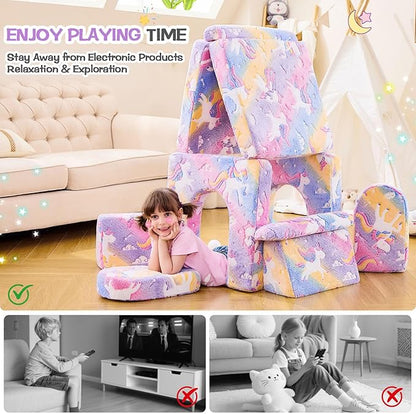 IFNOW Modular Kids Play Couch,Toddler Couch Kids Sofa,Child Sectional Sofa,Bedroom and Playroom Furniture for Toddlers,Convertible Foam and Floor Cushion for Boys and Girls,Glow in The Dark,Unicorn