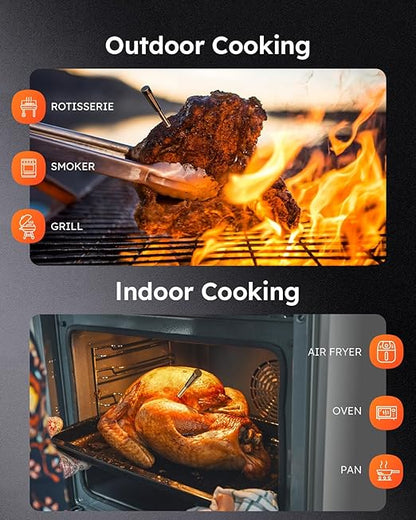 Smart Bluetooth Wireless Meat Thermometer, Standalone Base & APP Control, 6 Sensors with Certified Accuracy, Smart Alerts for Kitchen, BBQ, Grill, Smoker, Oven, Rotisserie, Air Fryer