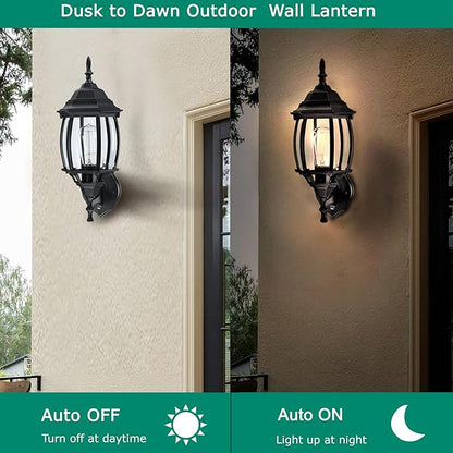 16.8 Inch Outdoor Porch Light Dusk to Dawn, Black Outside Lights for House Outdoor Exterior Wall Sconce with Dusk to Dawn Sensor, Black Wall Lantern for Porch Garage,Front Door,E26