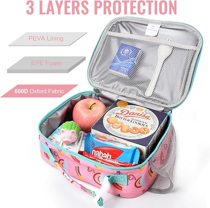 Genteen Lunch Box Kids, Prints Insulated Lunch Bag Kids Boys Girls,Soft Bag Mini Cooler Back to School Thermal Meal Tote Kit Lunch Box for School,Work,Outdoor (Rainbow)