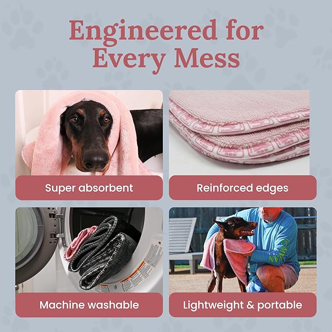 Premium Drying Towel – Large 24x35 Super Absorbent Microfiber Dog Bath Towel – Quick Dry, Soft & Durable Dog Towel for Drying Dogs – 1200 GSM Pink for Beach, Camping & Travel