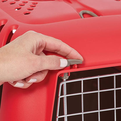 MidWest Homes for Pets Spree Travel Carrier ??Hard-Sided Dog & Cat Carrier, Small Pet Travel Crate with Handle, Ventilated Design, Easy Assembly, 24-Inch, Red
