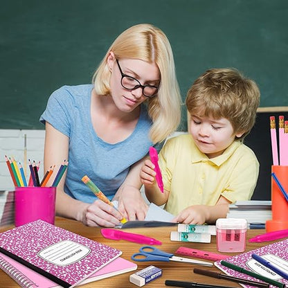 39 Pcs Back to School Supplies Essentials Bundle Include Pencils Scissors Ruler Eraser Crayon Sharpener Notebook Pencil Case Folder Notebook(Pink)