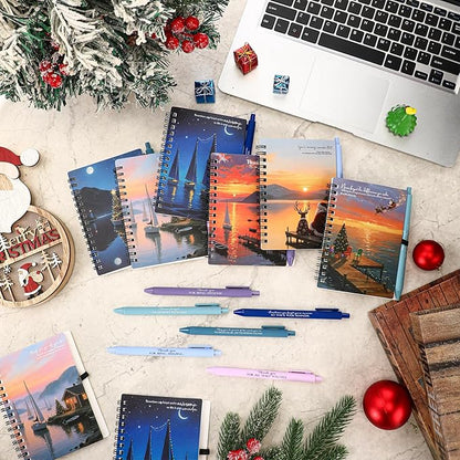 Sayglossy 48 Pcs Inspirational Notebooks Bulk Coworker Positive Spiral Notebook Party Favors A6 Journal with Ballpoint Pen Classroom Office Appreciation Gift(Xmas Styles Journal)