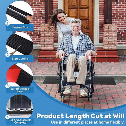 1" Rise Threshold Ramps for Doorways 40 in Floor Transition Strip Self-Adhesive Wheelchairs Ramps, Edge Door Threshold Reducer Transition Strips for Home Steps (Black, 2 PC)