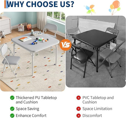 IDEALHOUSE 3 Piece Folding Kids Table and Chairs Set, Children Activity Table and Chairs Set for Dining Room,Daycare,Classrooms