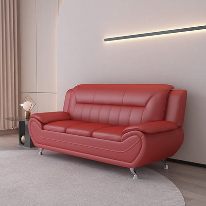 Container Furniture Direct Michael Modern Faux Leather Upholstered Stainless Steel Legs Living Room Sofa, Red