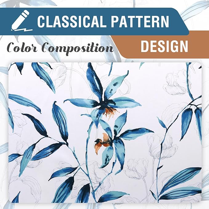 H.VERSAILTEX 100% Blackout Curtains 108 inch Length 2 Panels Set Printed Drapes Thermal Insulated Curtains for Bedroom with Black Liner Sound Proof Curtains, Bella Vista Indigo