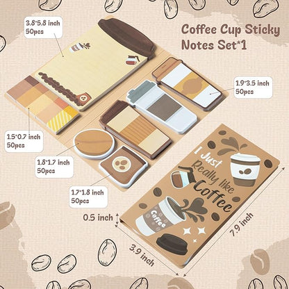 B1ykin Cute Sticky Notes Set - I Just Really Like Coffee Self-Stick Notes Pad, 550 Sheets Writing Memo Pages Sticky Notepad for Teacher Appreciation Gifts, School Office Party Favors Supplies (Coffee)