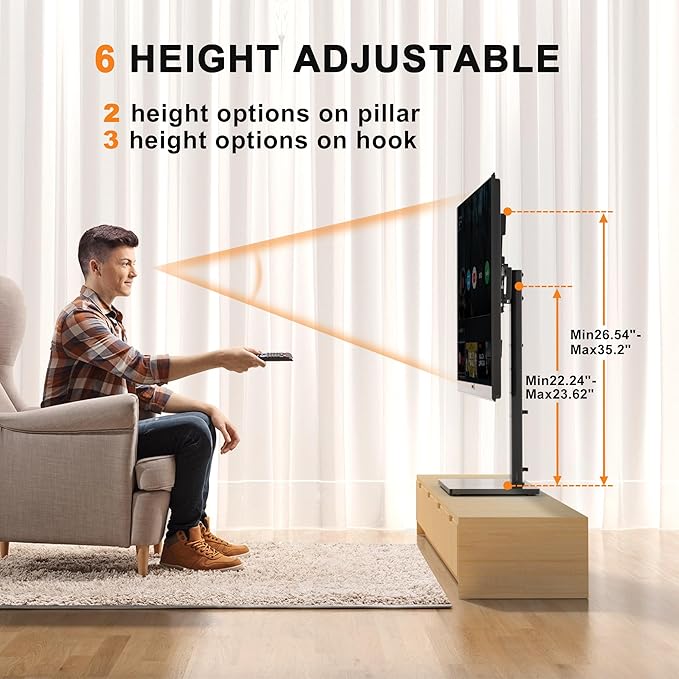 Universal Swivel TV Stand Base Table Top TV Stand for 23-60 Inch TVs 70 Degree Swivel, 6 Height Adjustable Monitor Mount Stand, Max VESA 400x400mm,Holds up to 88lbs TS206