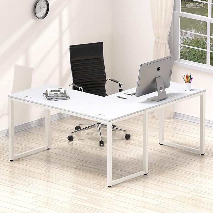SHW 55 x 60 Inches Commercial-Grade L-Shape Corner Office Computer Desk, White
