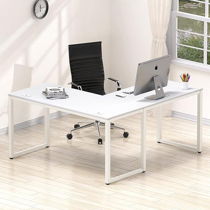 SHW 55 x 60 Inches Commercial-Grade L-Shape Corner Office Computer Desk, White