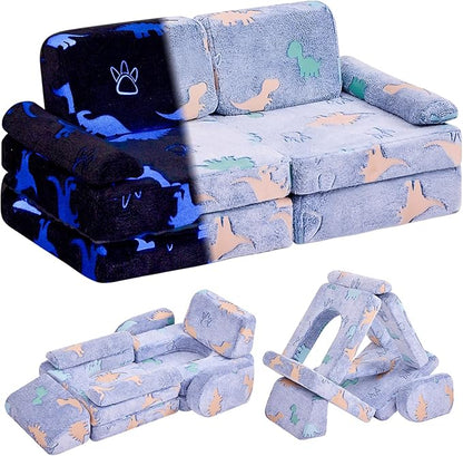 IFNOW Modular Kids Play Couch,Toddler Couch Kids Sofa,Child Sectional Sofa,Bedroom and Playroom Furniture for Toddlers,Convertible Foam and Floor Cushion for Boys and Girls,Glow in The Dark,Dinosaur