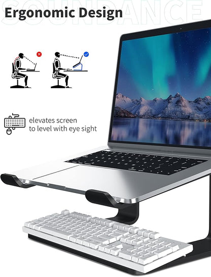 SOUNDANCE Laptop Stand, Aluminum Computer Riser, Ergonomic Laptops Elevator for Desk, Metal Holder Compatible with 10 to 15.6 Inches Notebook Computer, Black