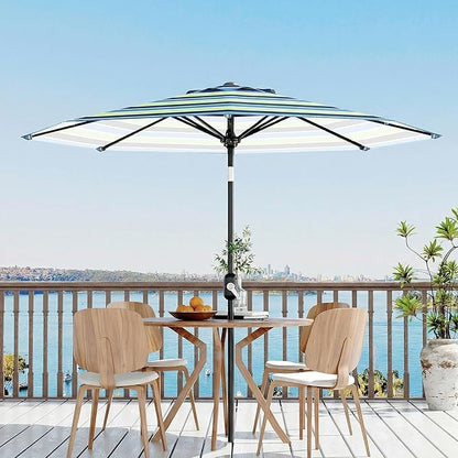 Garvee 10 ft Outdoor Patio Umbrella 8 Sturdy Ribs Outdoor Table Umbrella with Crank Lift & Push Button Tilt - UV Protection Waterproof Market Umbrellas for Pool, Deck, Yard, Garden, Tricolor Stripes