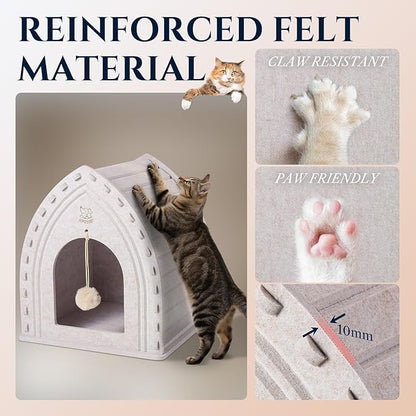 Apasiri Cat Houses for Indoor Cats: Cozy Indoor Pet Shelter with No-Tool Assembly, Thermal Enclosed Cathouse & Scratcher House for Anxious Kittens, 11.6x11.6x13.8 Inches