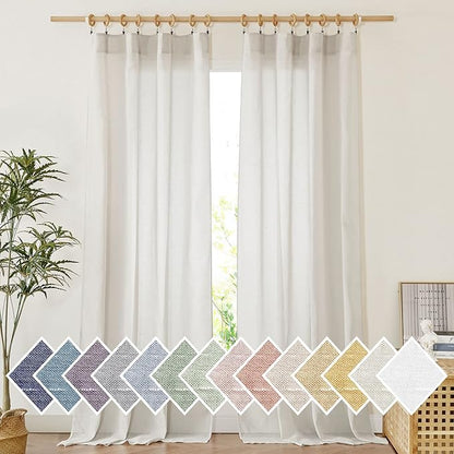 NICETOWN Linen Sheer Curtains and Drapes for Living Room, Rod Pocket & Back Tab Semitransparent with Light Through Vertical Window Treatments for Sliding Glass Door, Natural, W52 x L84, Set of 2
