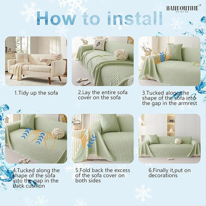 HANDONTIME Cooling Dog Couch Cover Ice Silk Washable & Breathable Pet Sofa Protector, Durable Couch Covers for Sofa Pet Friendly Soft Dog Cooling Bed Cover Sofa Protector Covers (Green, 71"x118")