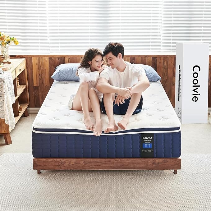 Coolvie King Size Mattress 14 Inch, Hybrid King Mattress in a Box, Medium Firm Feel, 4 Layer Premium Foam with Pocket Springs for Motion Isolation & Pressure Relieving, 100-Night Trial