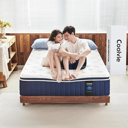 Coolvie King Size Mattress 14 Inch, Hybrid King Mattress in a Box, Medium Firm Feel, 4 Layer Premium Foam with Pocket Springs for Motion Isolation & Pressure Relieving, 100-Night Trial