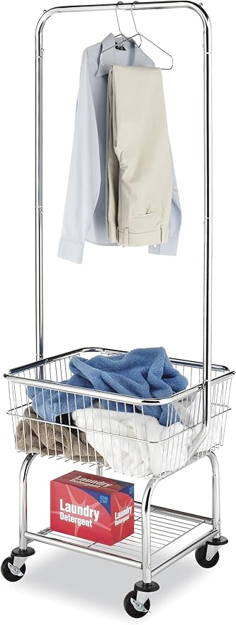 Whitmor Commercial Rolling Laundry Butler with Wire Storage Rack