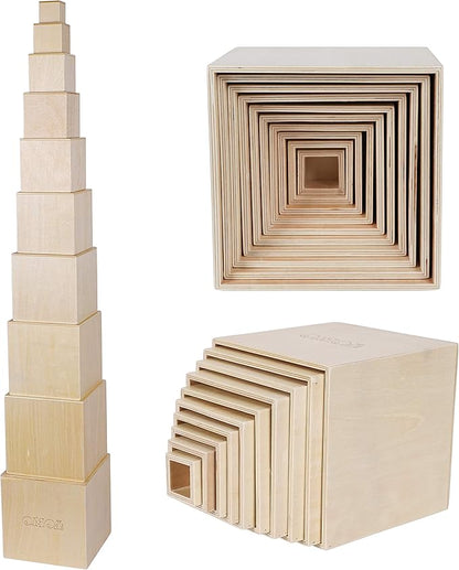 TOWO Wooden Stacking Boxes-Nesting and Sorting Cups Blocks for Toddlers-Stacking Cubes Educational Learning Toys for 2 Years Old Montessori Materials