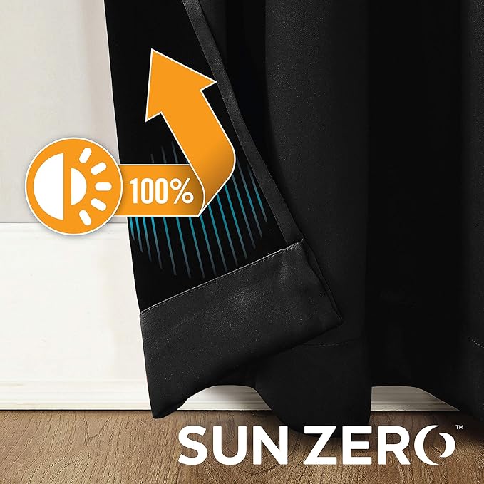 Sun Zero Nordic 2-pack Theater Grade Extreme 100% Blackout Grommet Curtain Panel Pair, 52" x 84", Black