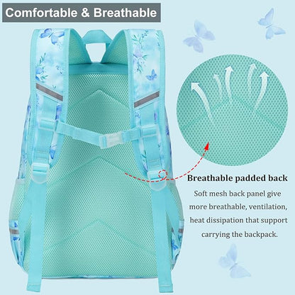 DSIUE Kids Backpack for Girls Elementary BookBags Teens Middle School Backpack with Lunch Box (Butterfly Green)
