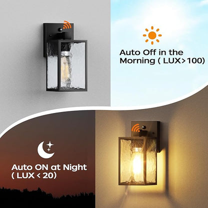 WIHTU Dusk to Dawn Outdoor Lighting Fixtures, Black Exterior Front Porch Light, Sensor Wall Sconce Lamp, Waterproof Wall Lantern, Anti Rust Outside Coach Lights for House, Doorway, Garage