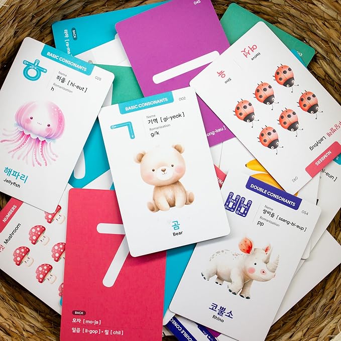 Korean Flashcards 2-Pack Beginner Gift Set - 40 Hangul, Numbers, Colors & Things Around The House Voc for Beginners with MP3 Audio