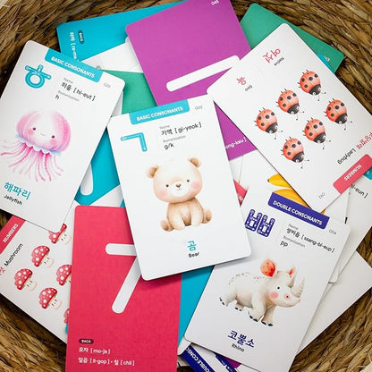 Korean Flashcards 2-Pack Beginner Gift Set - 40 Hangul, Numbers, Colors & Things Around The House Voc for Beginners with MP3 Audio