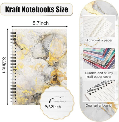 Fuutreo 24 Pcs Spiral Notebook for Work A5 8.3 x 5.7 Inch College Ruled Spiral Journal Notebook Kraft Cover, 12 Color, 60 Sheets, 120 Pages for Office School Supplies(Innovative,Marble)