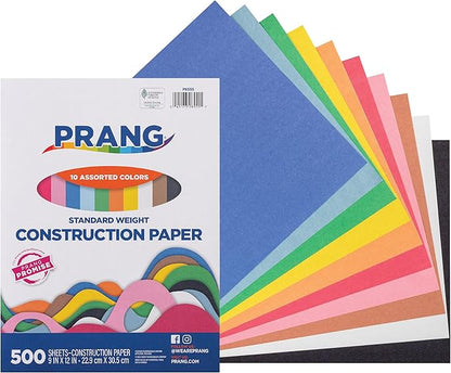 Prang (Formerly Art Street) Construction Paper, 10 Assorted Colors, Standard Weight, 9" x 12", 500 Sheets