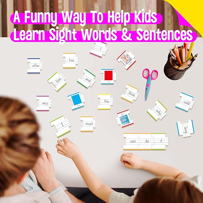 110PCS Sentence Building, Double-Sided Puzzles 180 Sight Words & 20 Blanks for Kids Learning Sentences, Early Reading, Writing & Language Practice-Educational Toy for Kindergarten, Grade 1st, 2nd