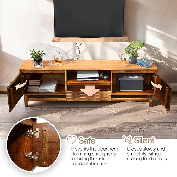 Acacia Elara Wood TV Stand for TVs up to 75+ Inch Entertainment Center with Storage Shelves and Cable Management, Mid Century Modern TV Media Console Wood TV Stands for Living Room Bedroom, Walnut